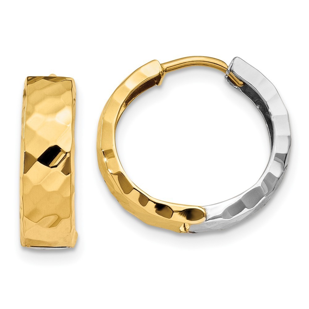 Million Charms 14k Two-Tone Textured Hinged Hoop Earrings 14 L X 15 Mm W